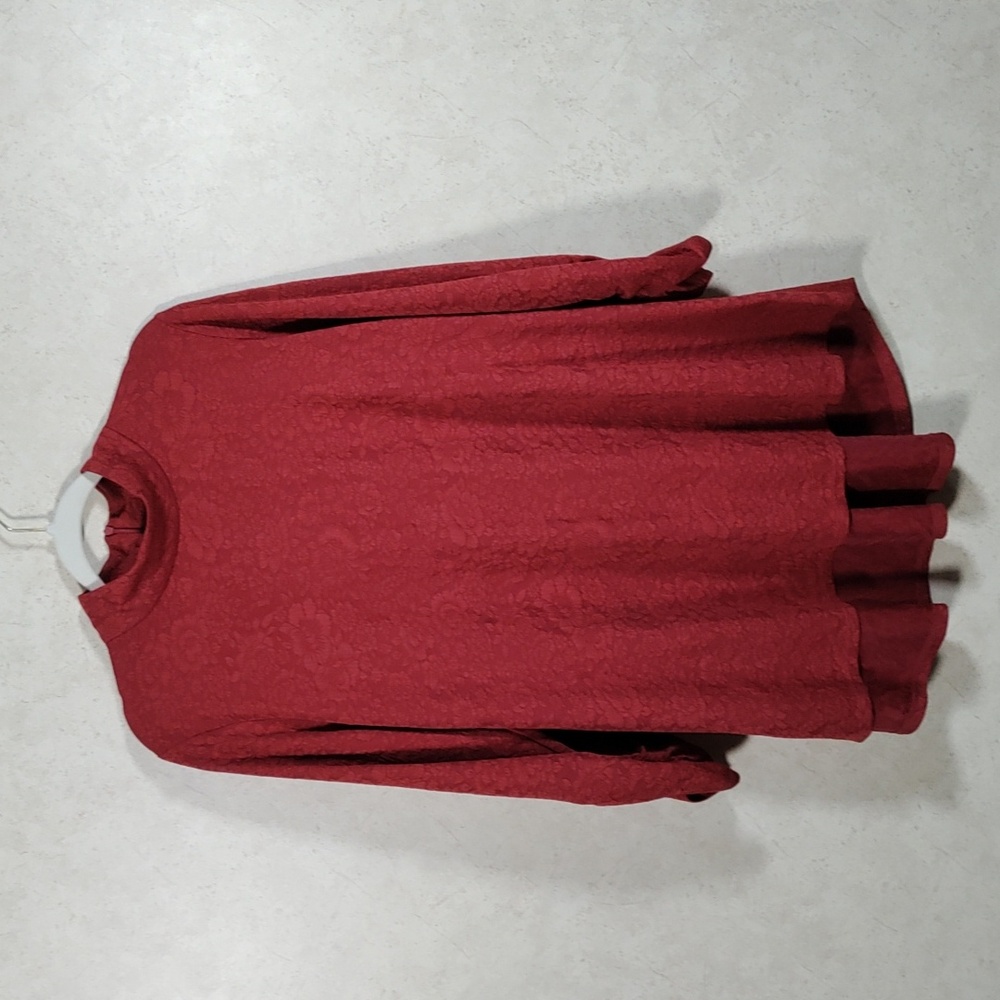 7143 Susan Graver rust floral embossed mock neck knit top XL